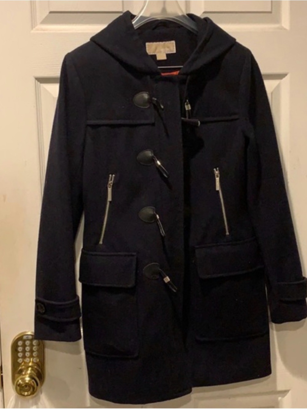 New Michael Kors Women Wool Blend Coat Sapphire Blue zipper and toggle closure